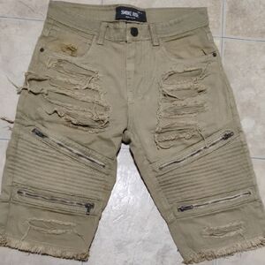 Smokerise  Mens Tan Distressed Shorts